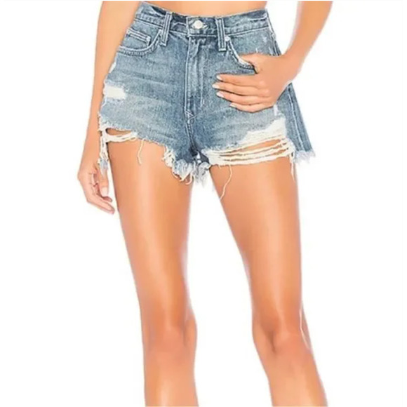 Lovers & Friends Axel Jean Distressed Cut Off High Rise Short Conrad Wash 25 - Picture 16 of 16